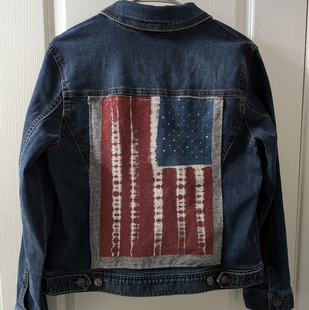 American flag upcycled denim jacket